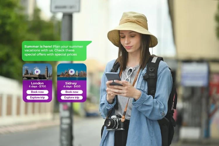 A traveller reading a personalized offer on WhatsApp