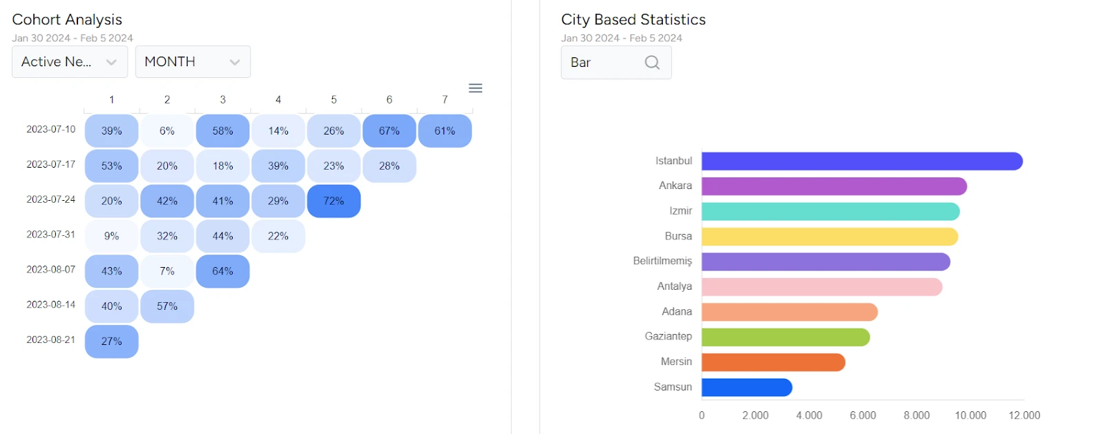 a dahsboard that shows cohort analysis