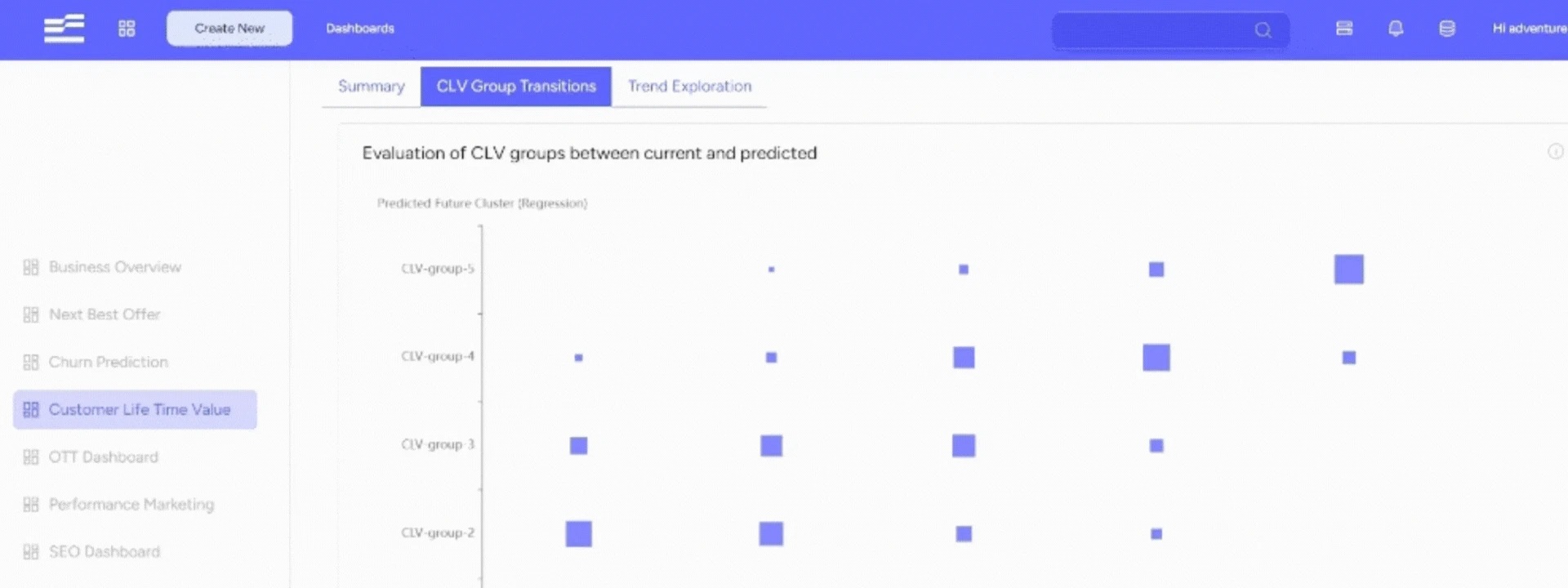 An analytics dashboard for customer lifetime value showcasing diverse data types.