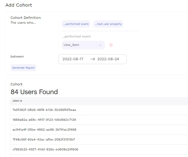 Cohort analysis to improve customer retention — B2Metric product screenshot